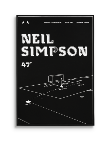 Poster with player name Neil Simpson, minute of goal (47) and 3D infographic of goal