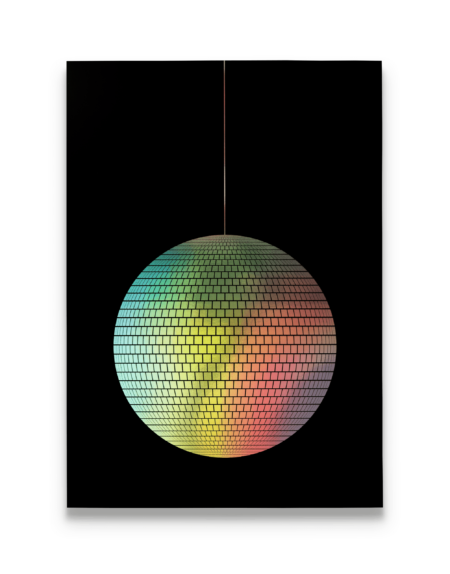Poster with a reflective holographic disco ball print